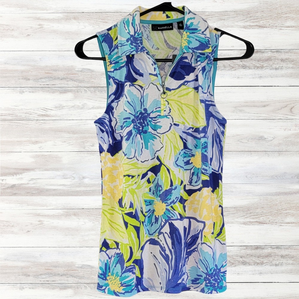 Rafaella Floral Print Sleeveless Polo‎ Shirt Golf Top X-Small